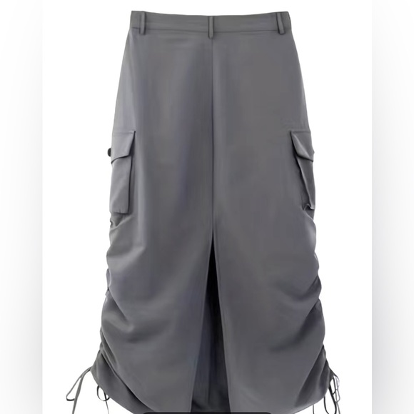 Women Cargo Midi Skirt Gray Medium M Slit Back Pocket Cargo Drawstring Slit - Picture 5 of 16